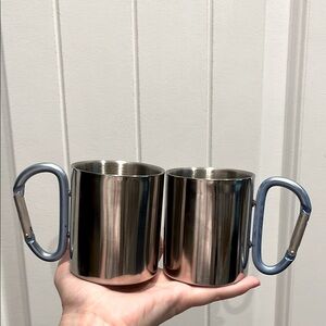 Set of 2 Carabiner Mug Stainless Steel Cup Hiking Camping